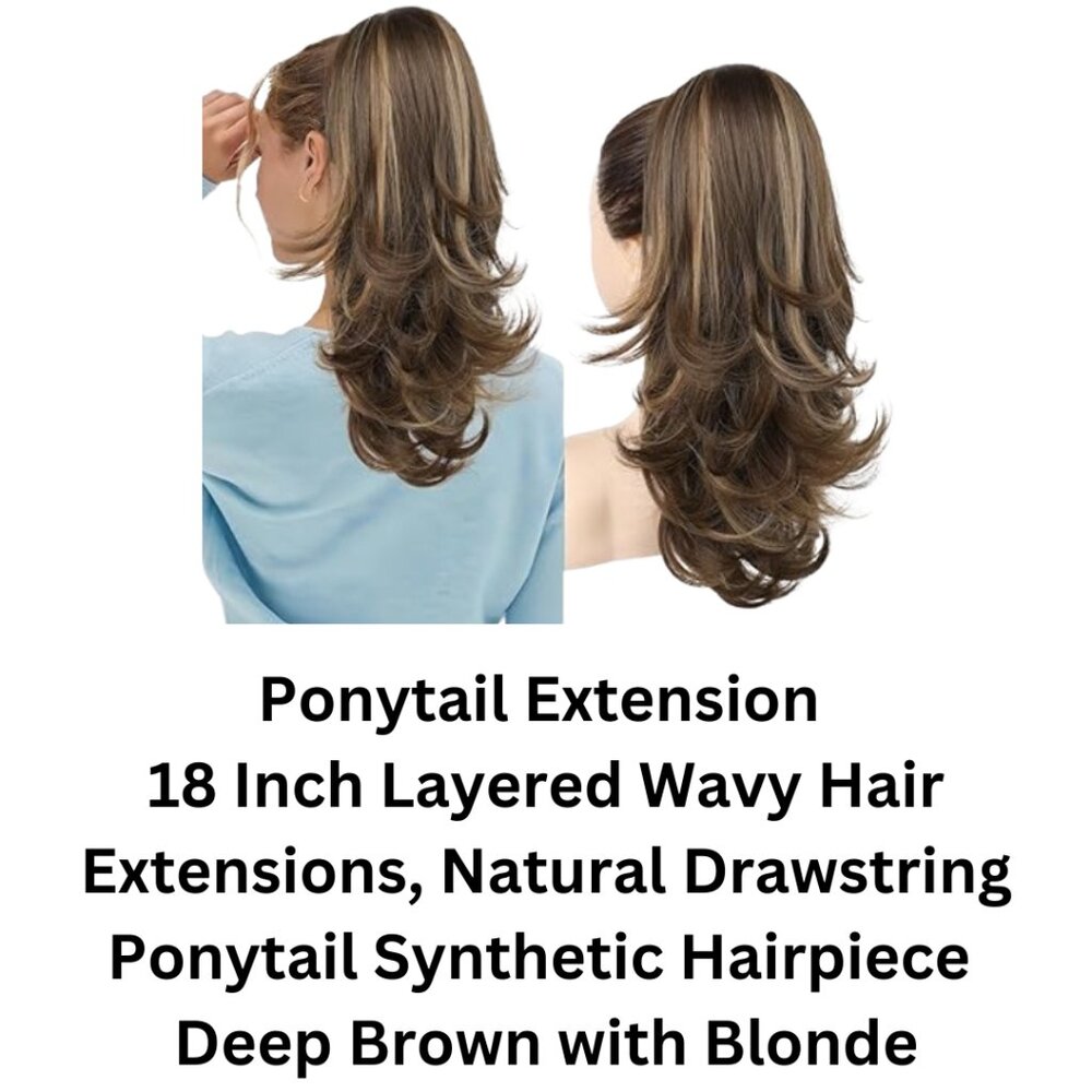 Ponytail Extension 18 Inch Layered Wavy Pony Tail Hair Drawstring Extension NEW
